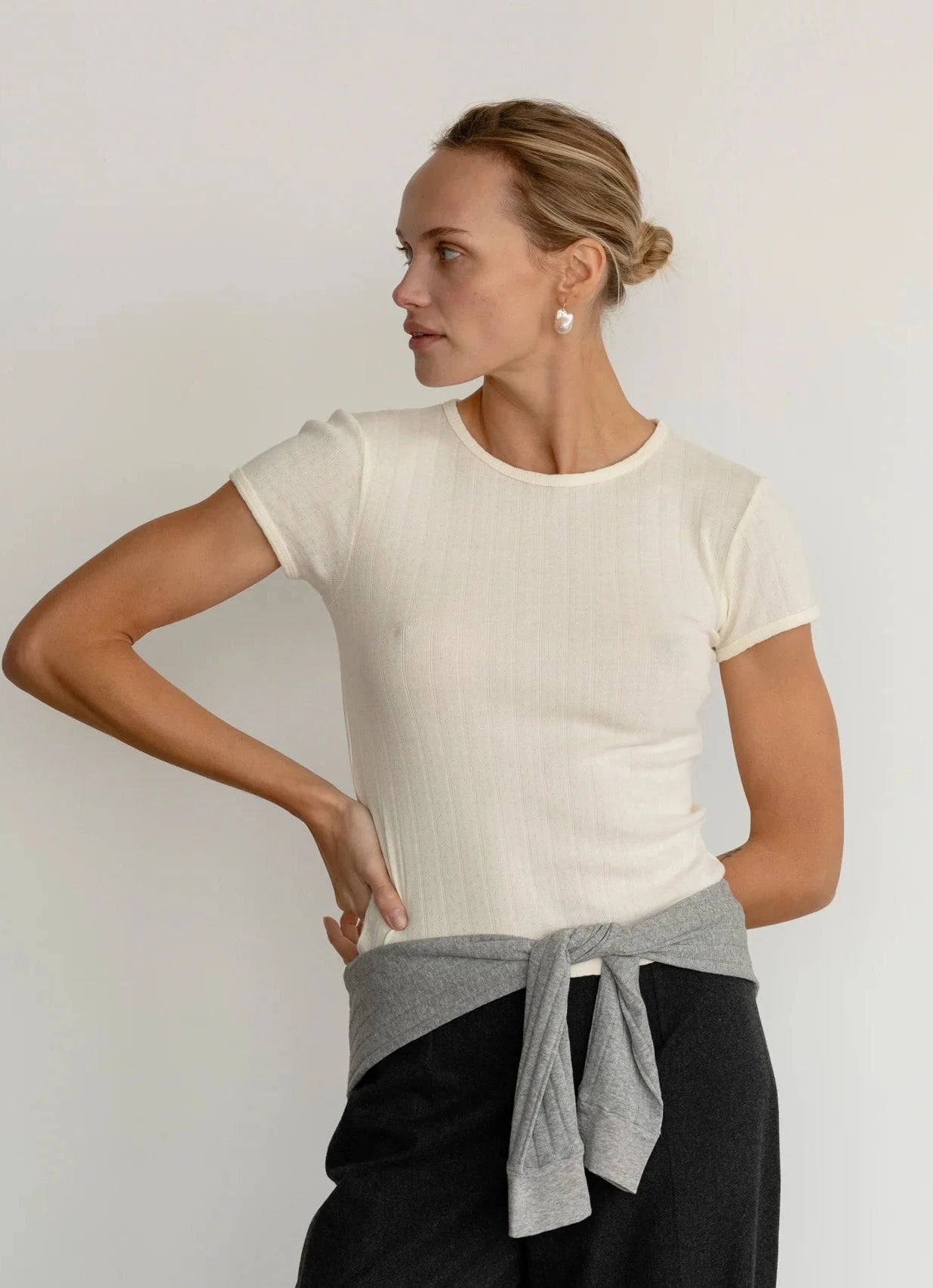 Donni Pointelle Baby Tee | Creme