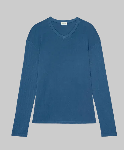 Donni Pointelle V Neck Long Sleeve | Blueberry