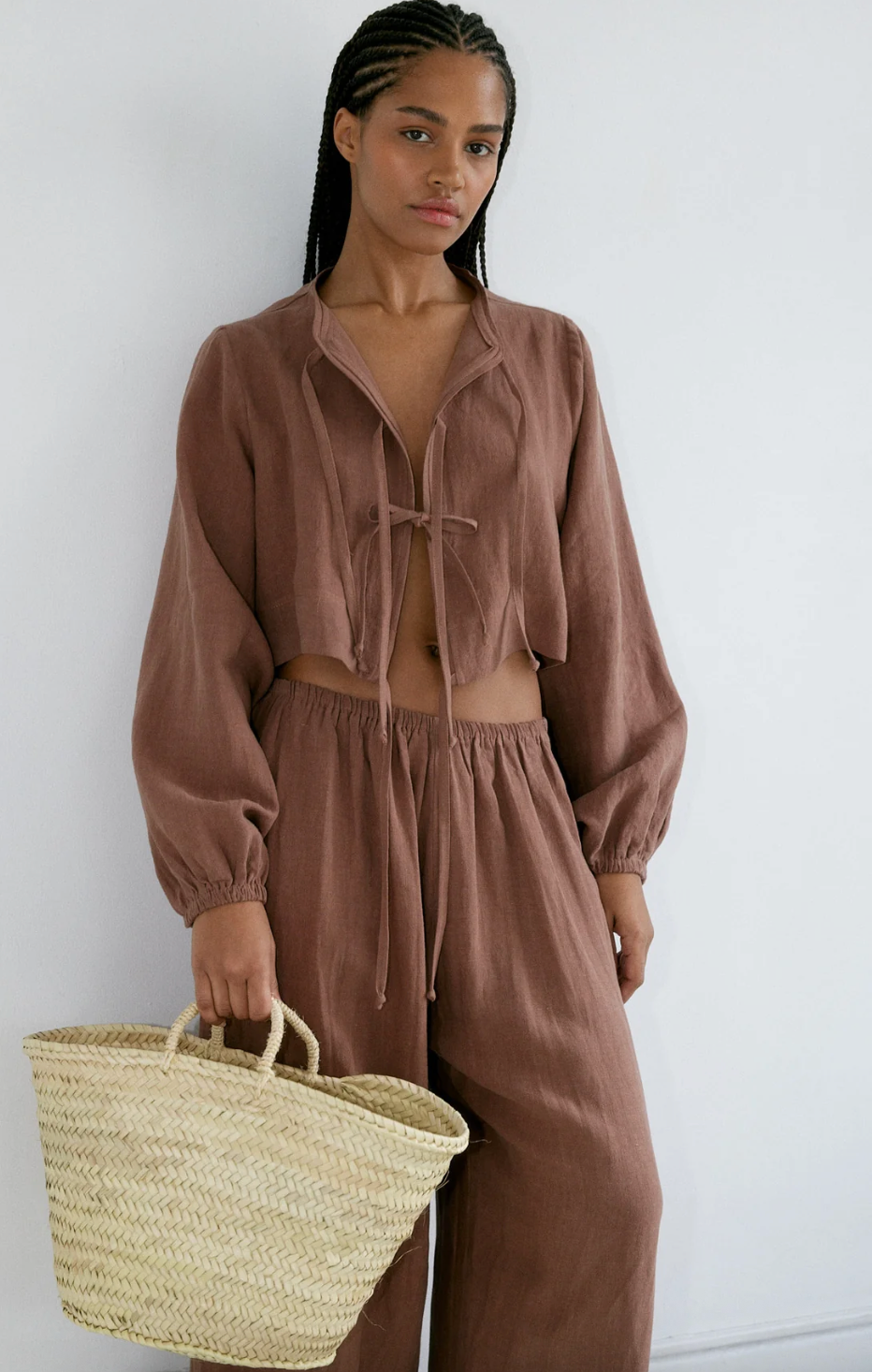 Bohème Linen Tie Top | Cocoa