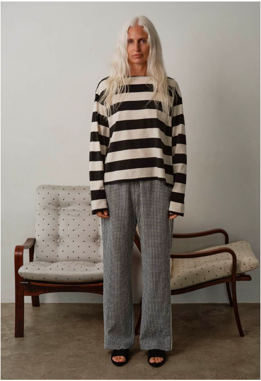 Donni | The Cotton Gingham Stripe Crop Pant | Jet