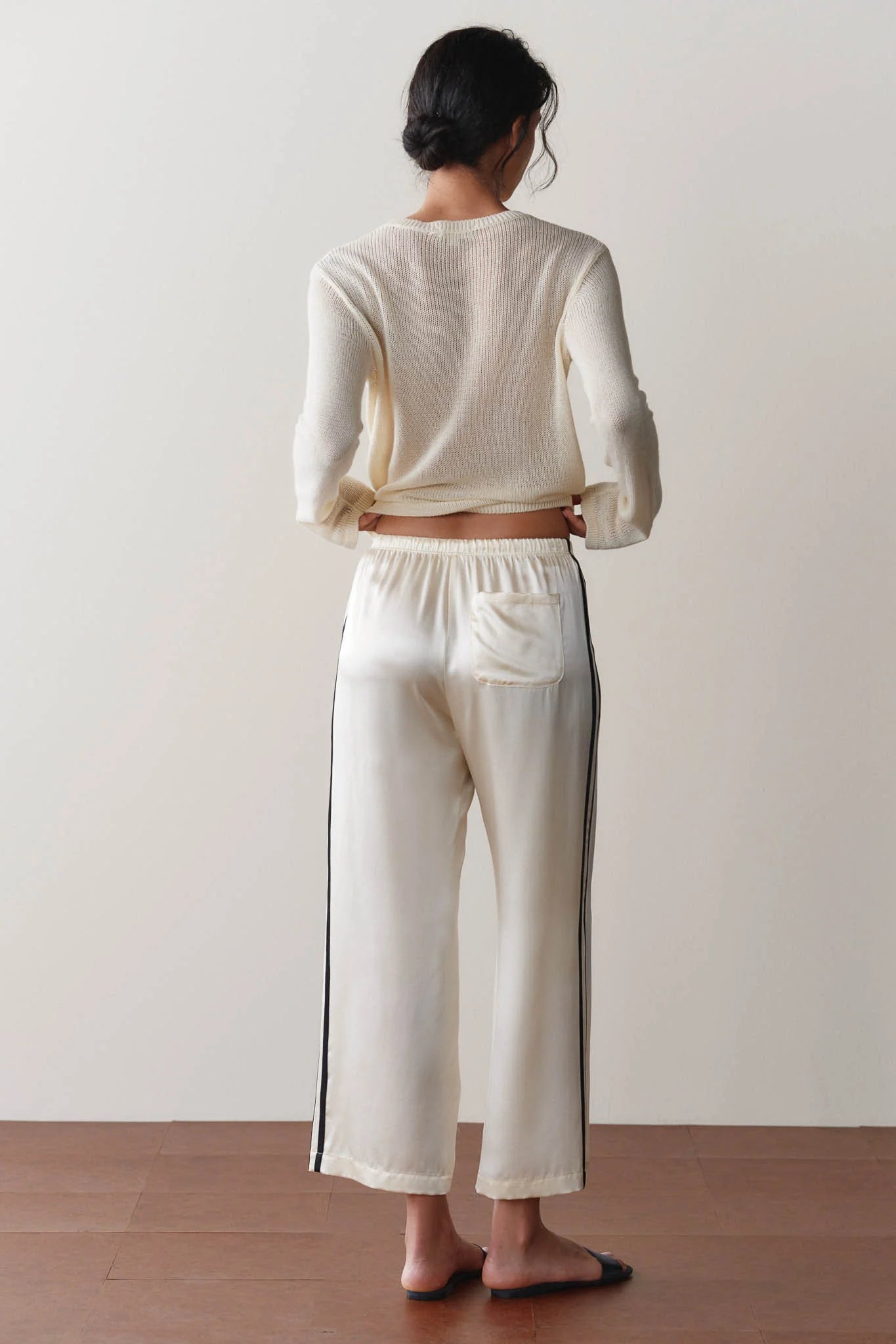 Donni |The Silk Stripe Crop Pant | Creme Jet
