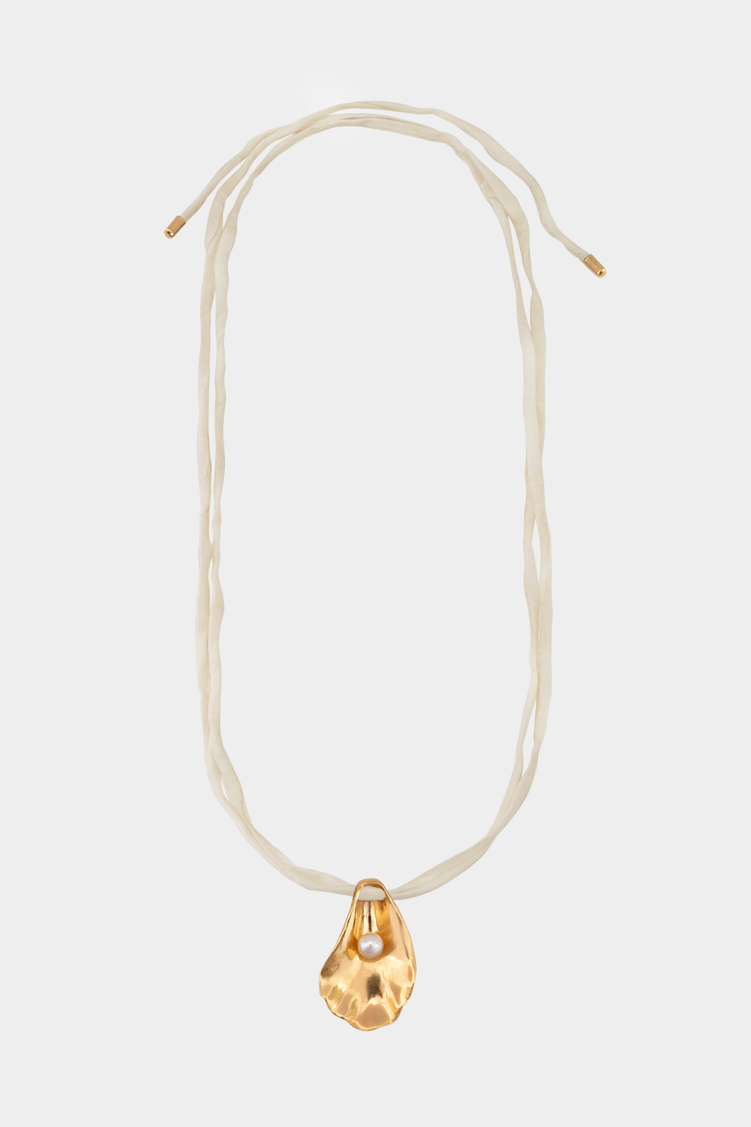 Oyster Shell Necklace on Raw Silk | Gold/Cream