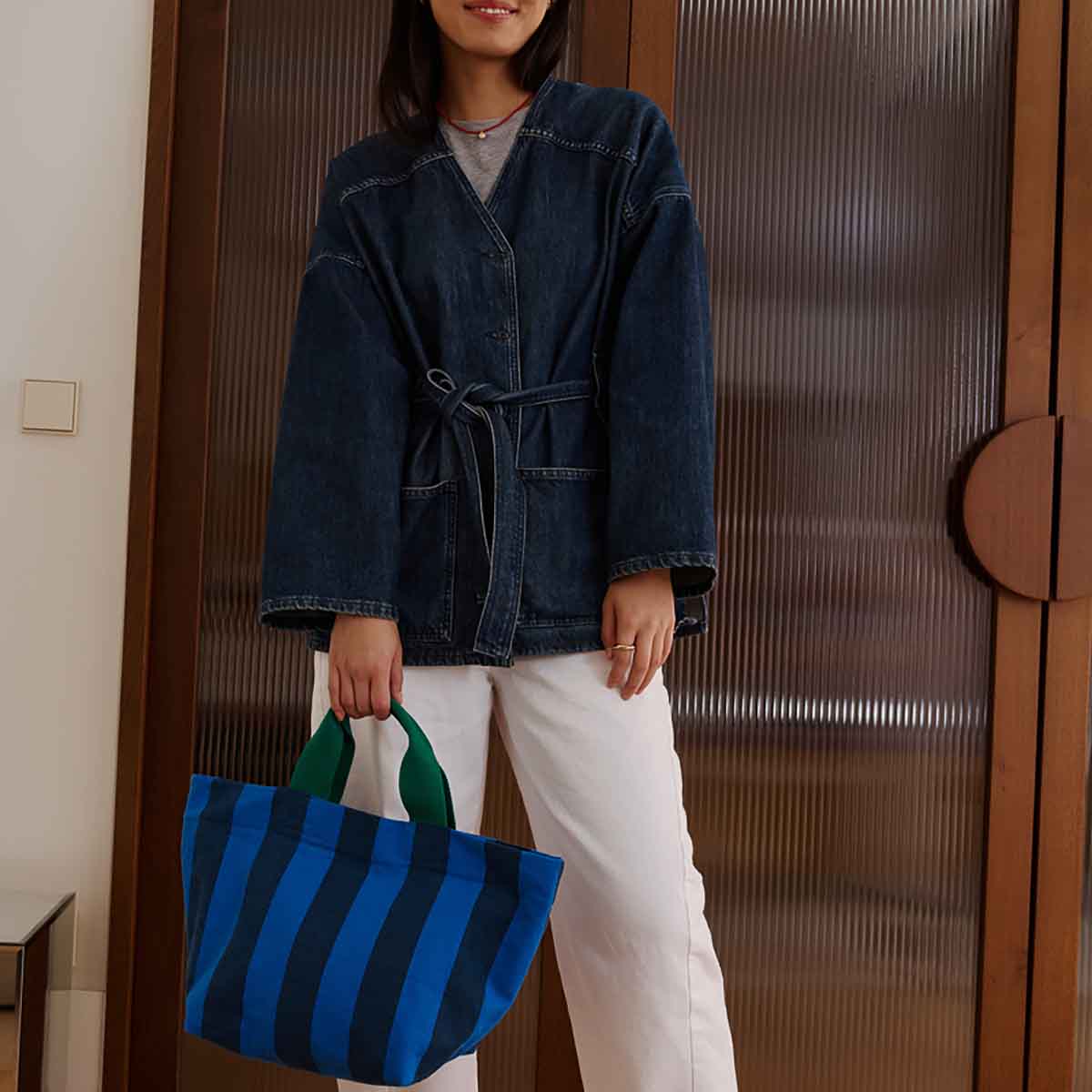 The Zipper Tote | Night Blue Big Stripe