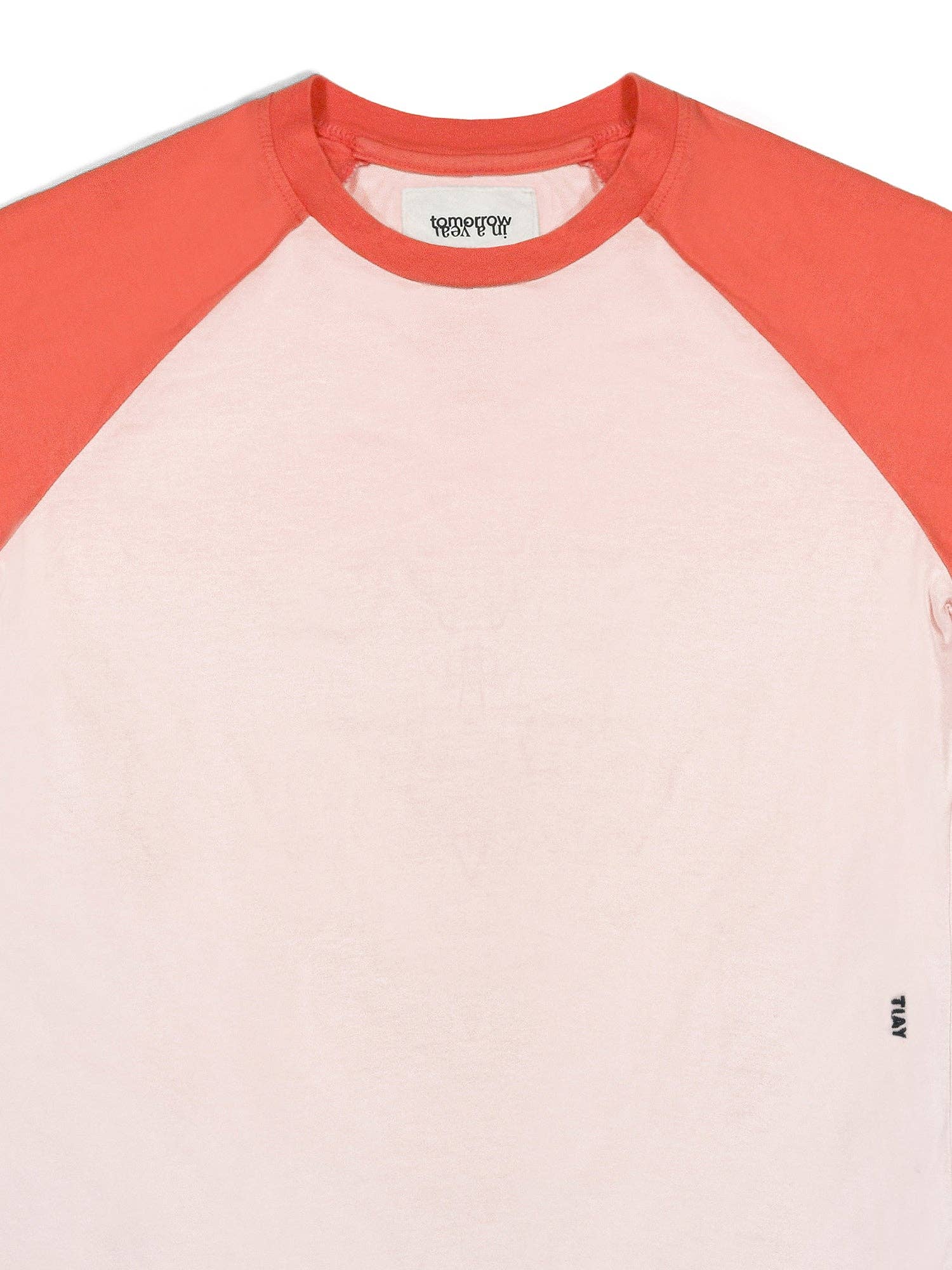 Tomorrow in a Year| Raglan Baseball Tee| Coral/Blush
