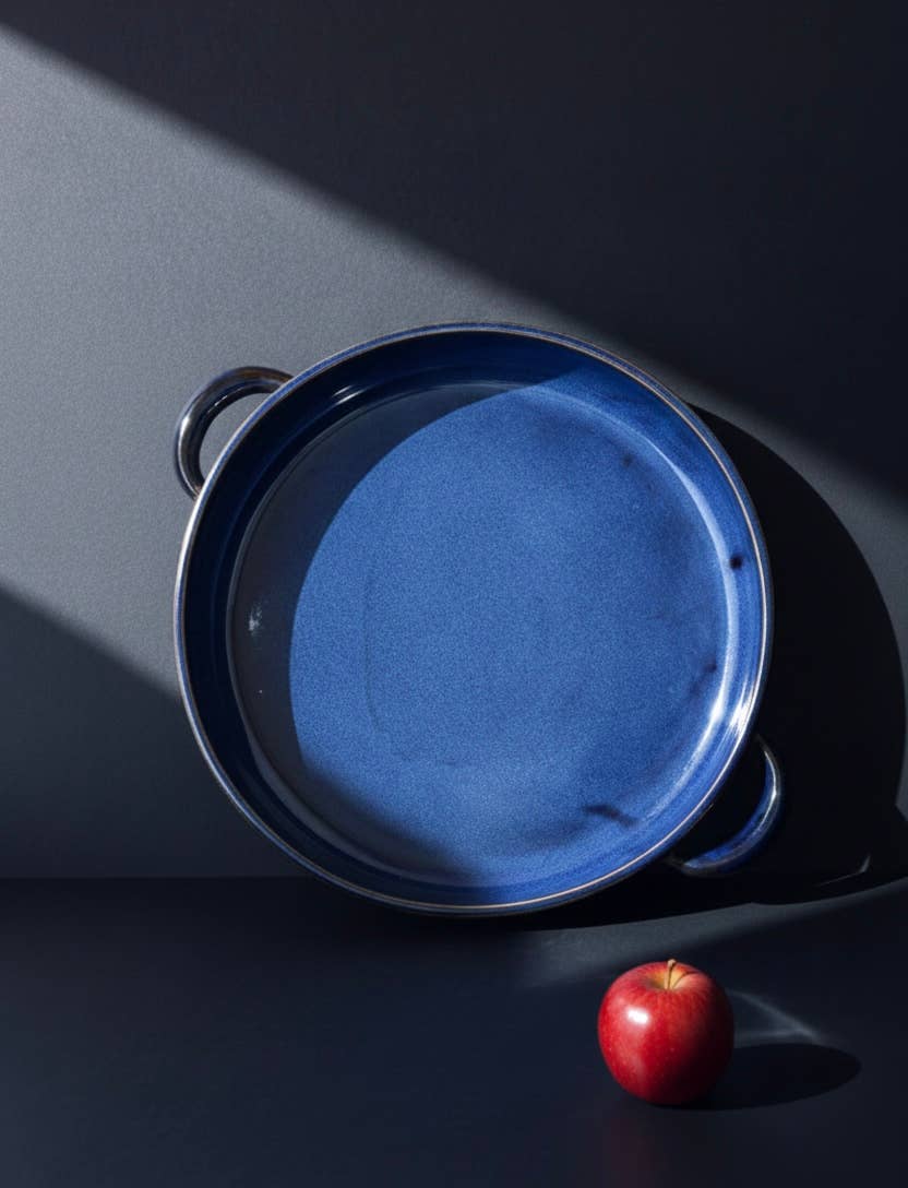 Stoneware Serving Plate with Handles | Glazed Cobalt
