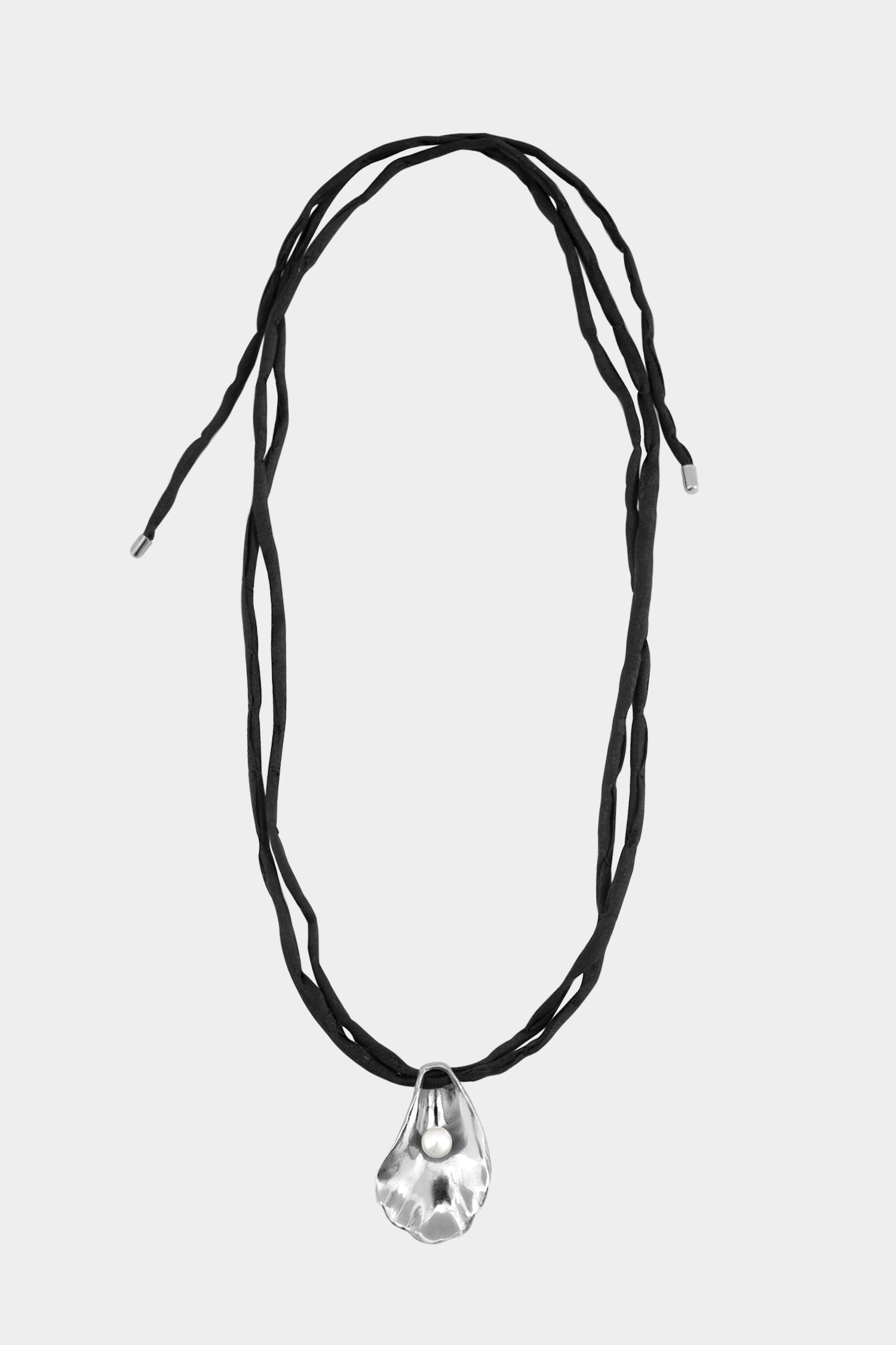 Oyster Shell Necklace on Raw Silk | Silver/Black
