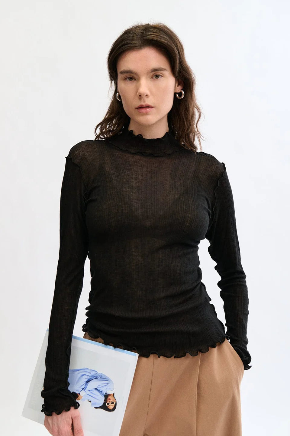 Eliza Faulkner Merino Wool Micro Knit Jane Top- Black