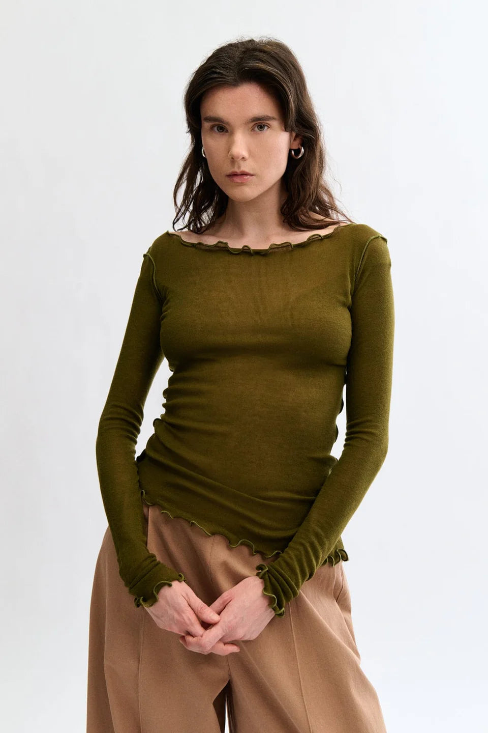 Eliza Faulkner Merino Wool Micro Knit Jess Top| Dark Green