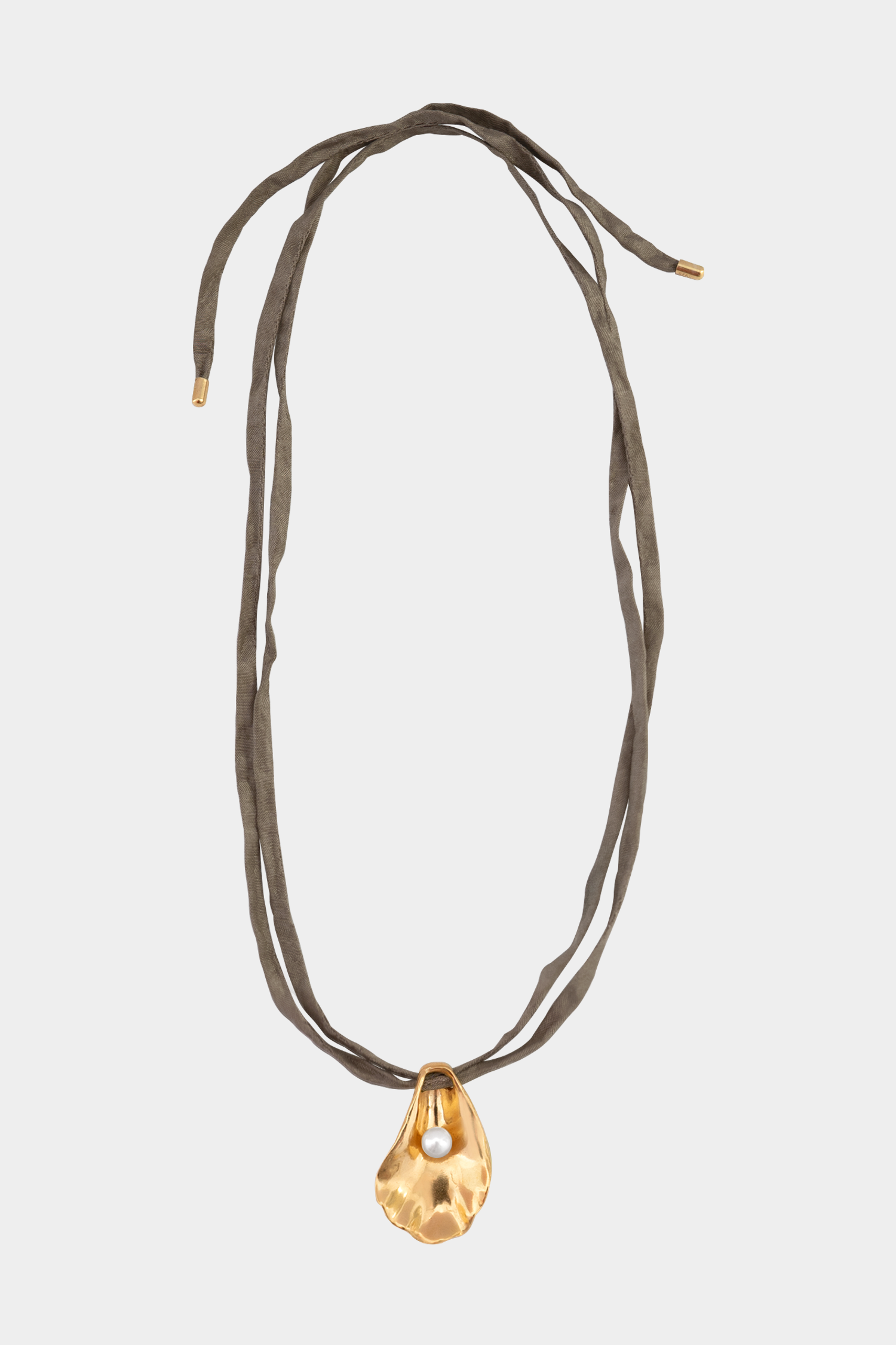 Oyster Shell Necklace on Raw Silk | Gold/Mocha