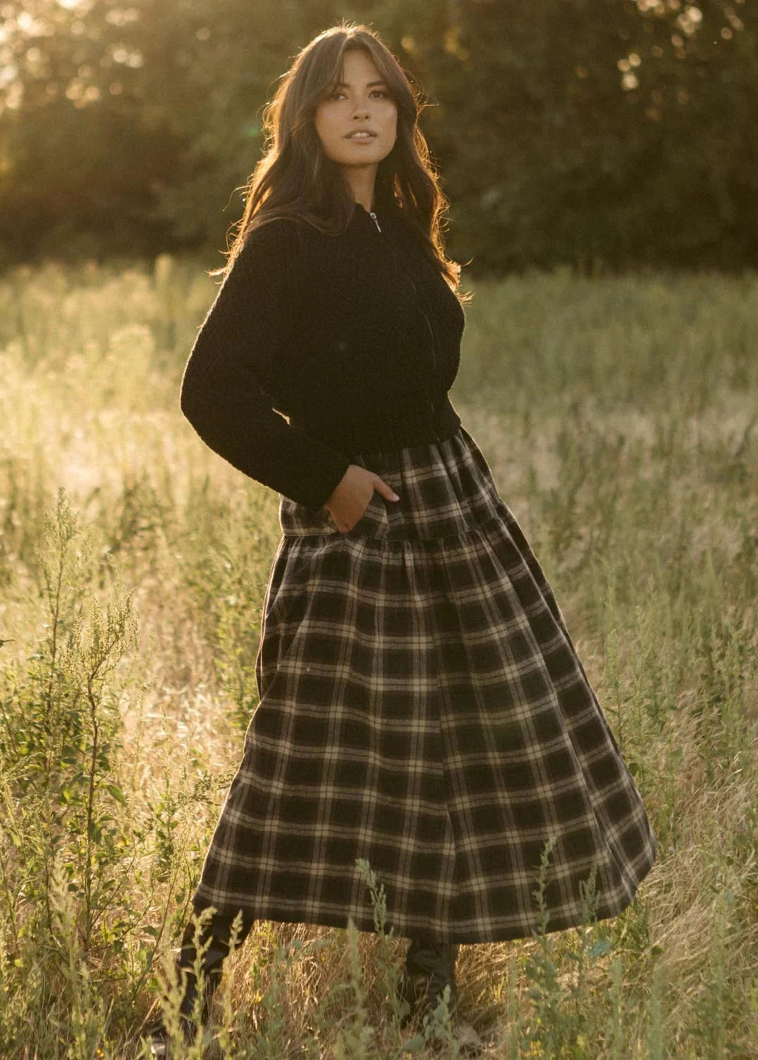 Harly Jae Prairie Skirt | Espresso Plaid