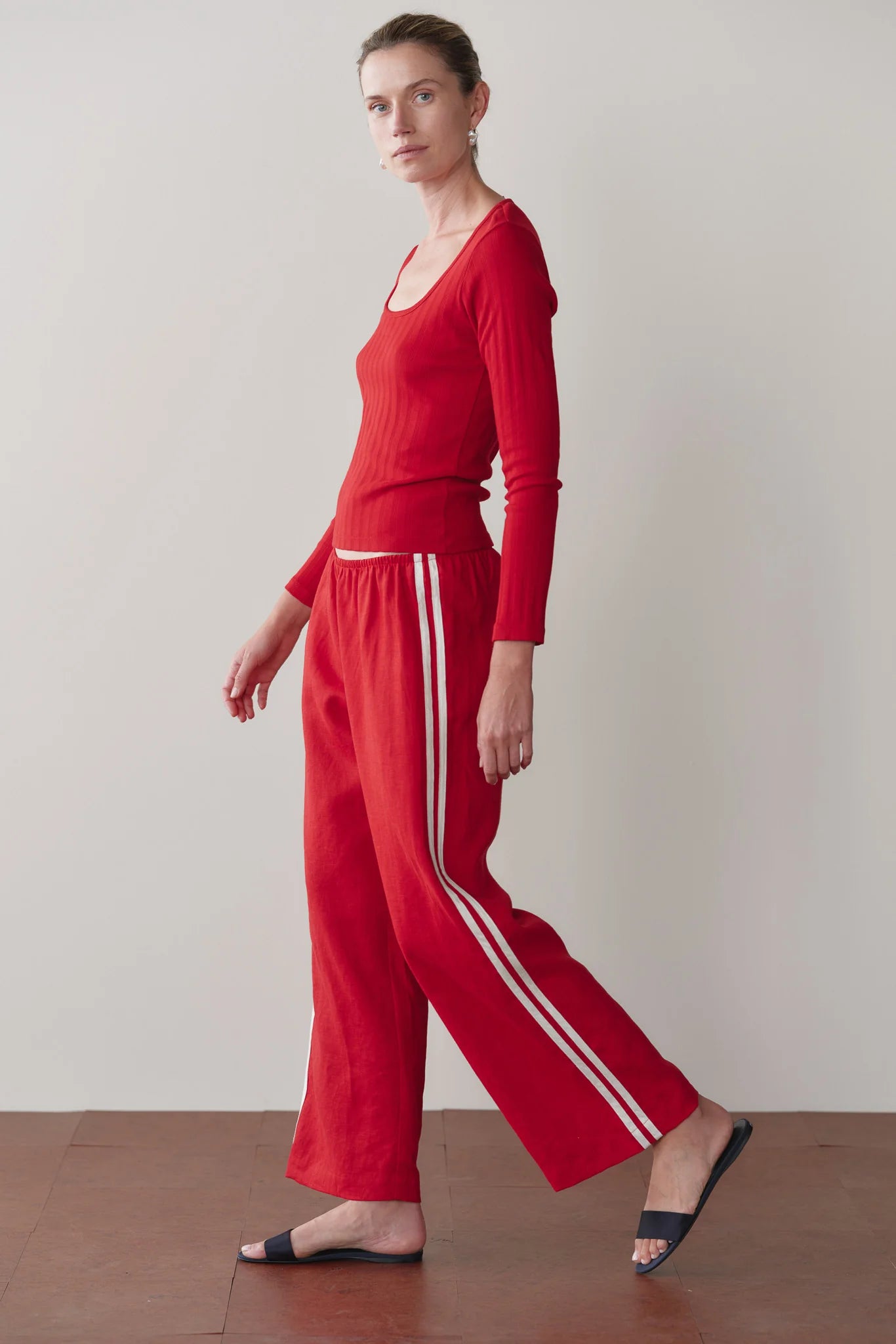Donni | The Linen Crop Stripe Pant| Bell Pepper - NEW
