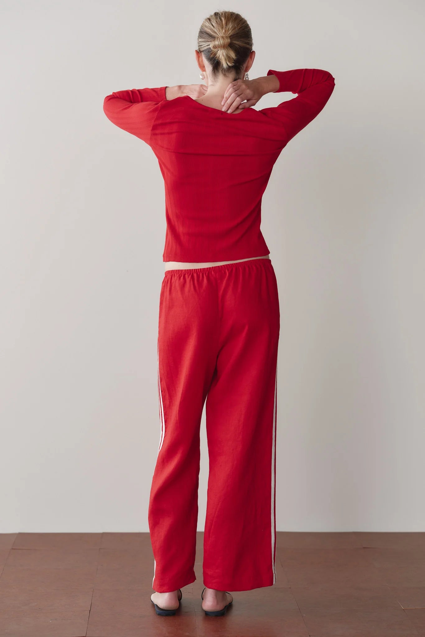Donni | The Linen Crop Stripe Pant| Bell Pepper - NEW