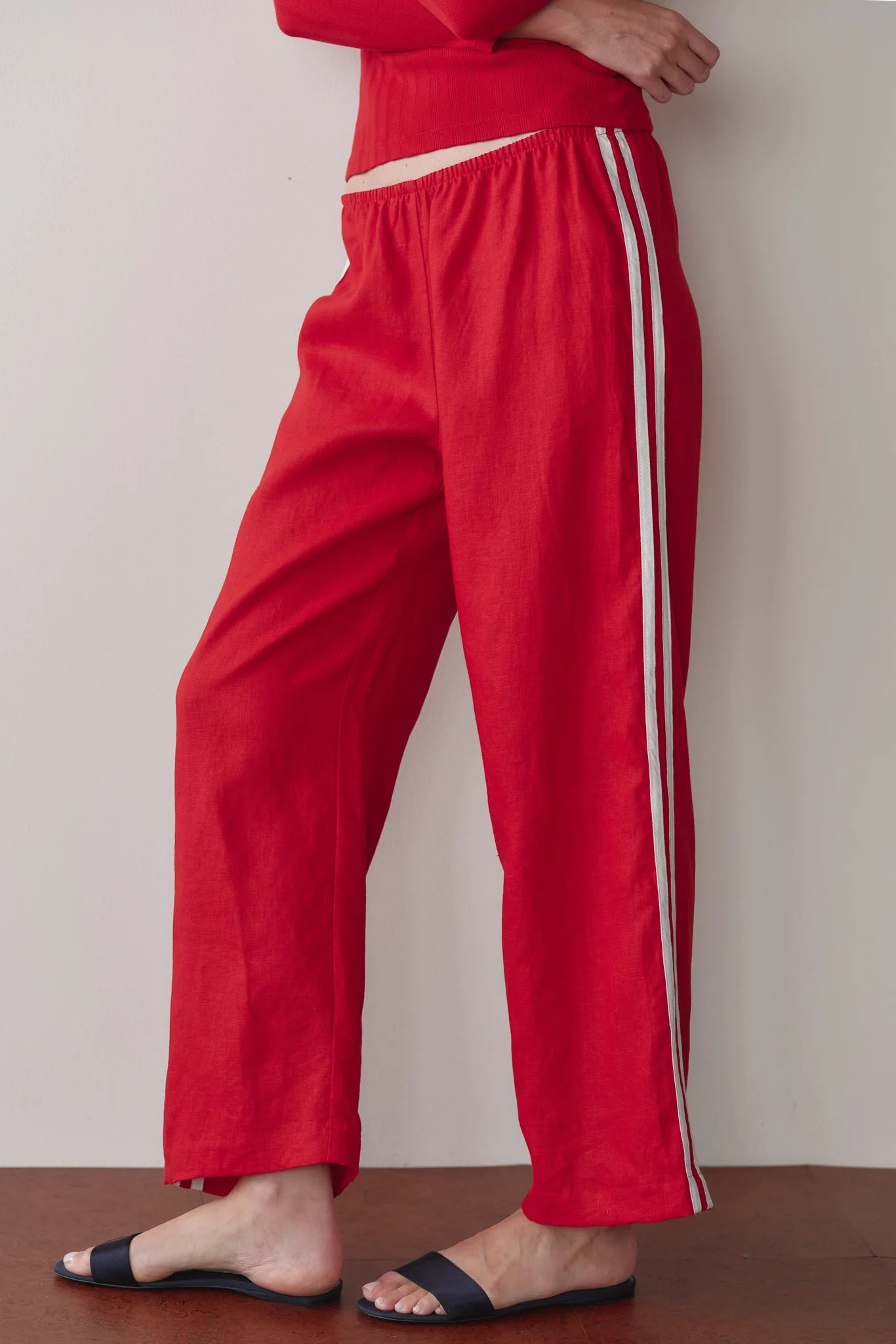 Donni | The Linen Crop Stripe Pant| Bell Pepper - NEW