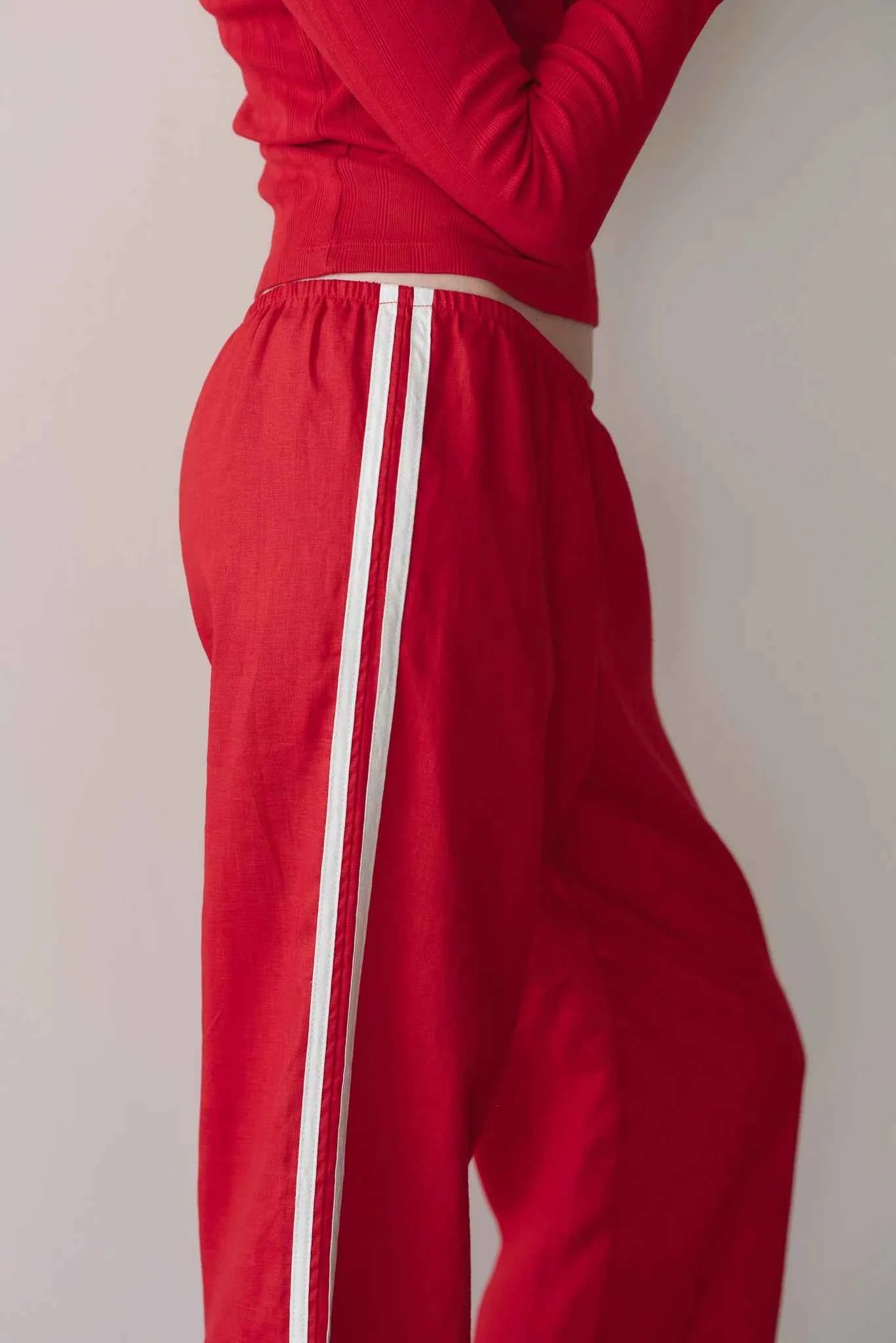 Donni | The Linen Crop Stripe Pant| Bell Pepper - NEW