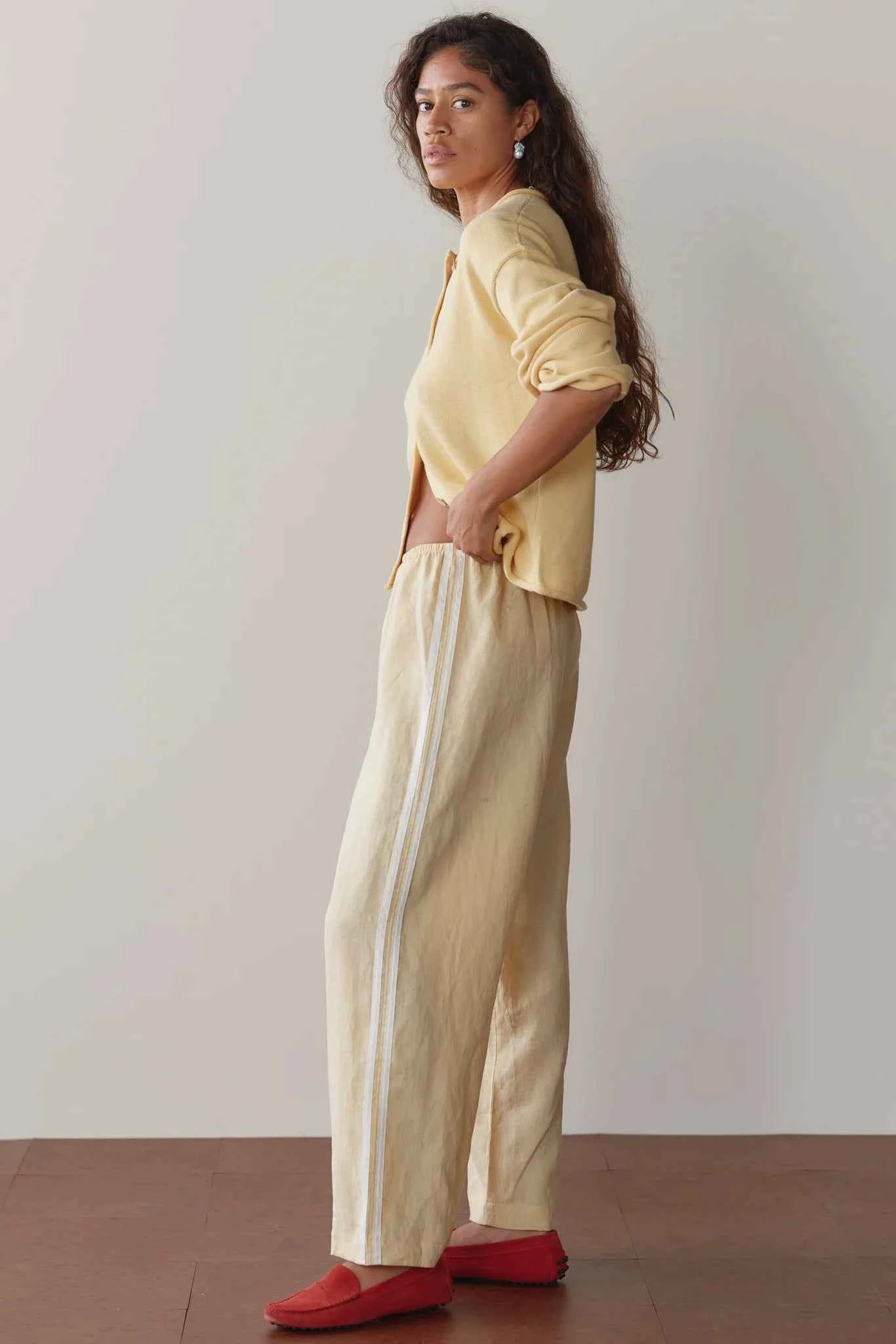 Donni | The Linen Crop Stripe Pant| Butter - NEW