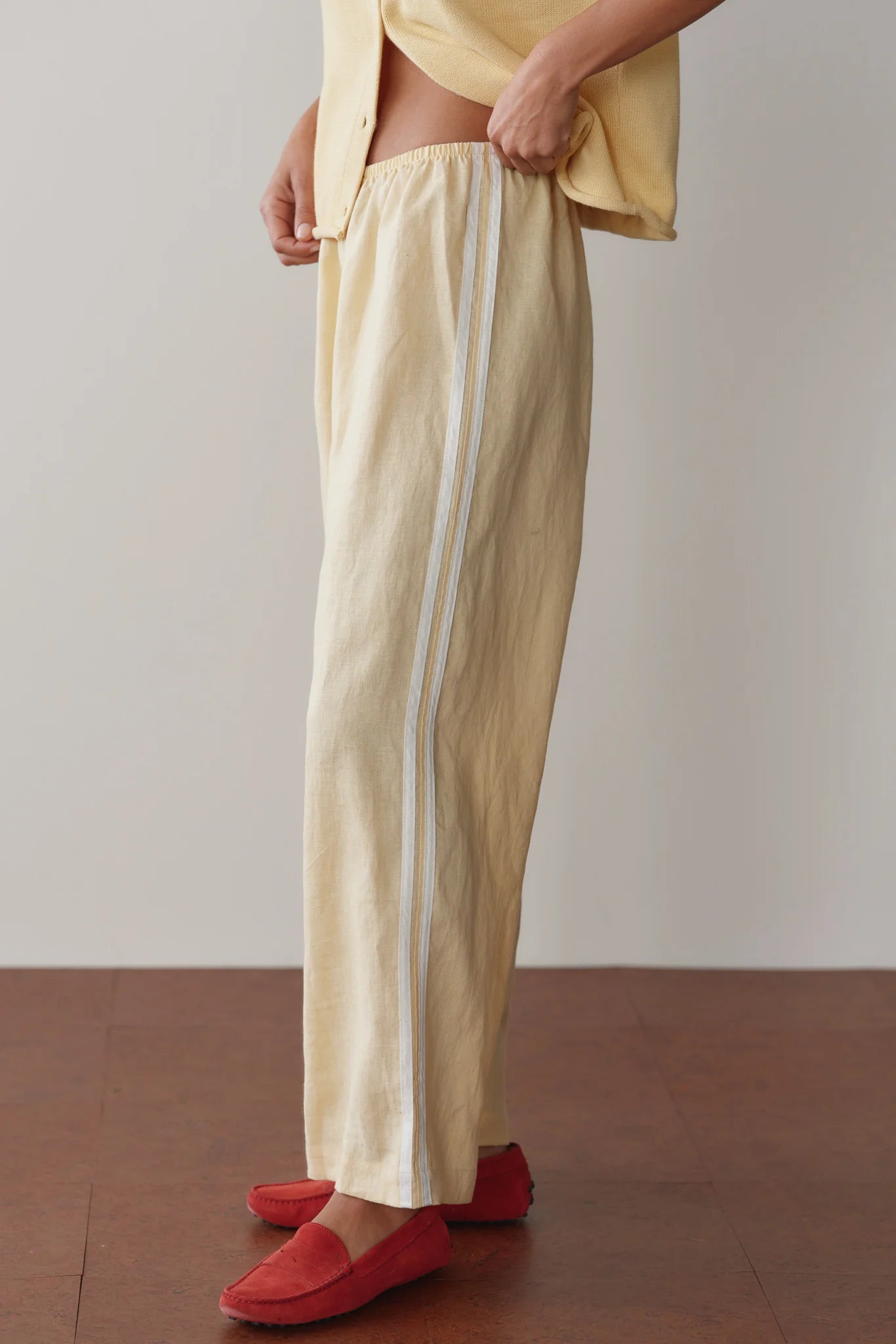 Donni | The Linen Crop Stripe Pant| Butter - NEW