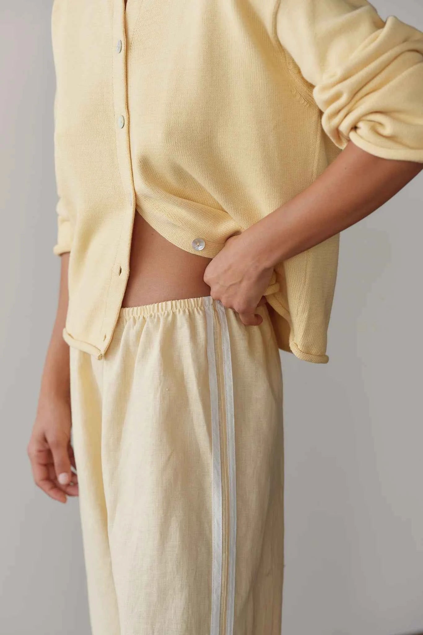 Donni | The Linen Crop Stripe Pant| Butter - NEW