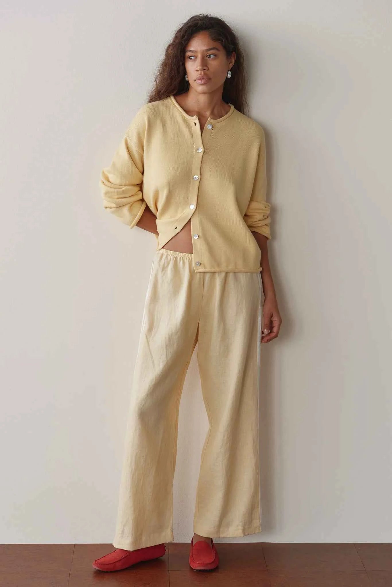 Donni | The Linen Crop Stripe Pant| Butter - NEW