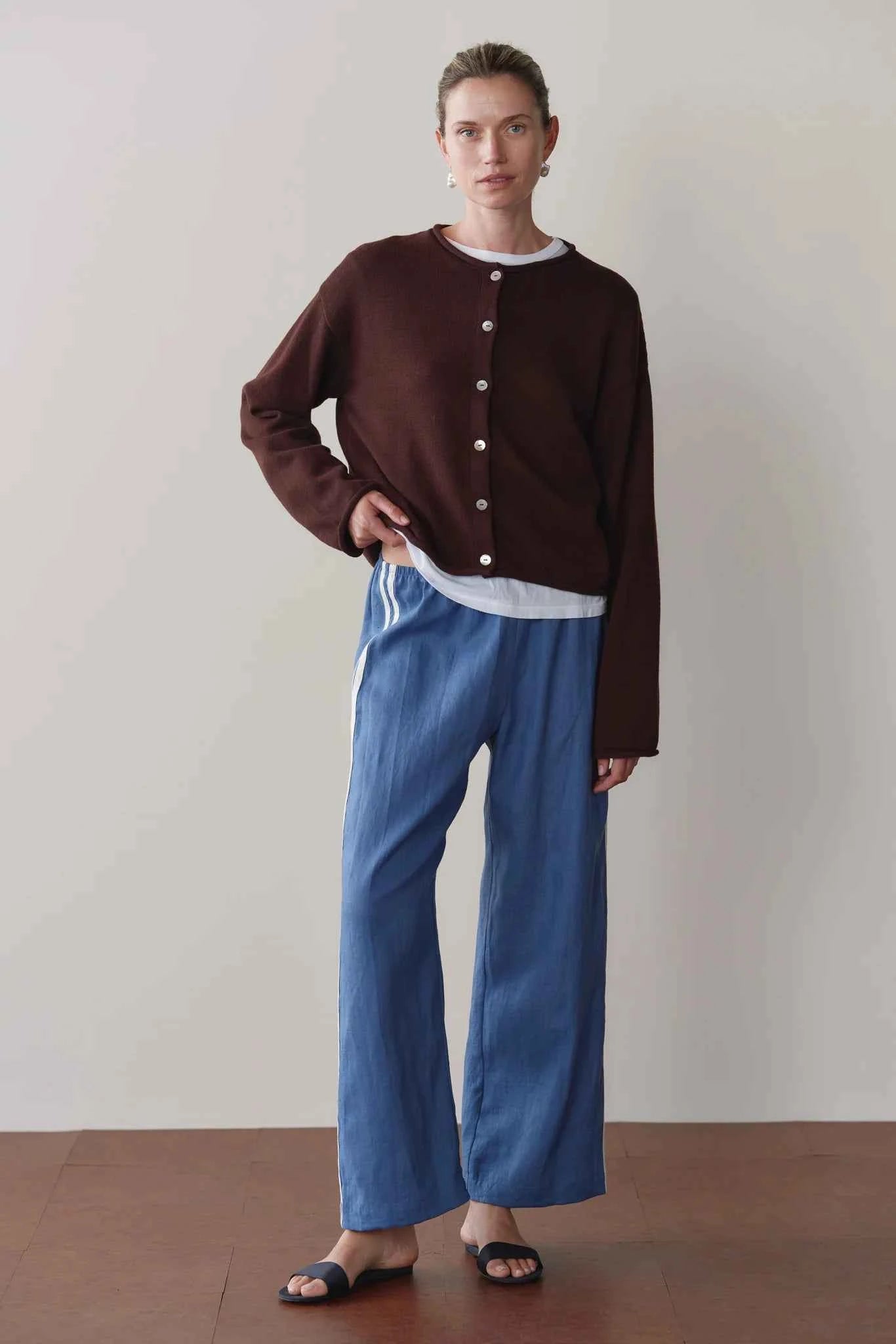 Donni | The Linen Crop Stripe Pant| Lapis - NEW