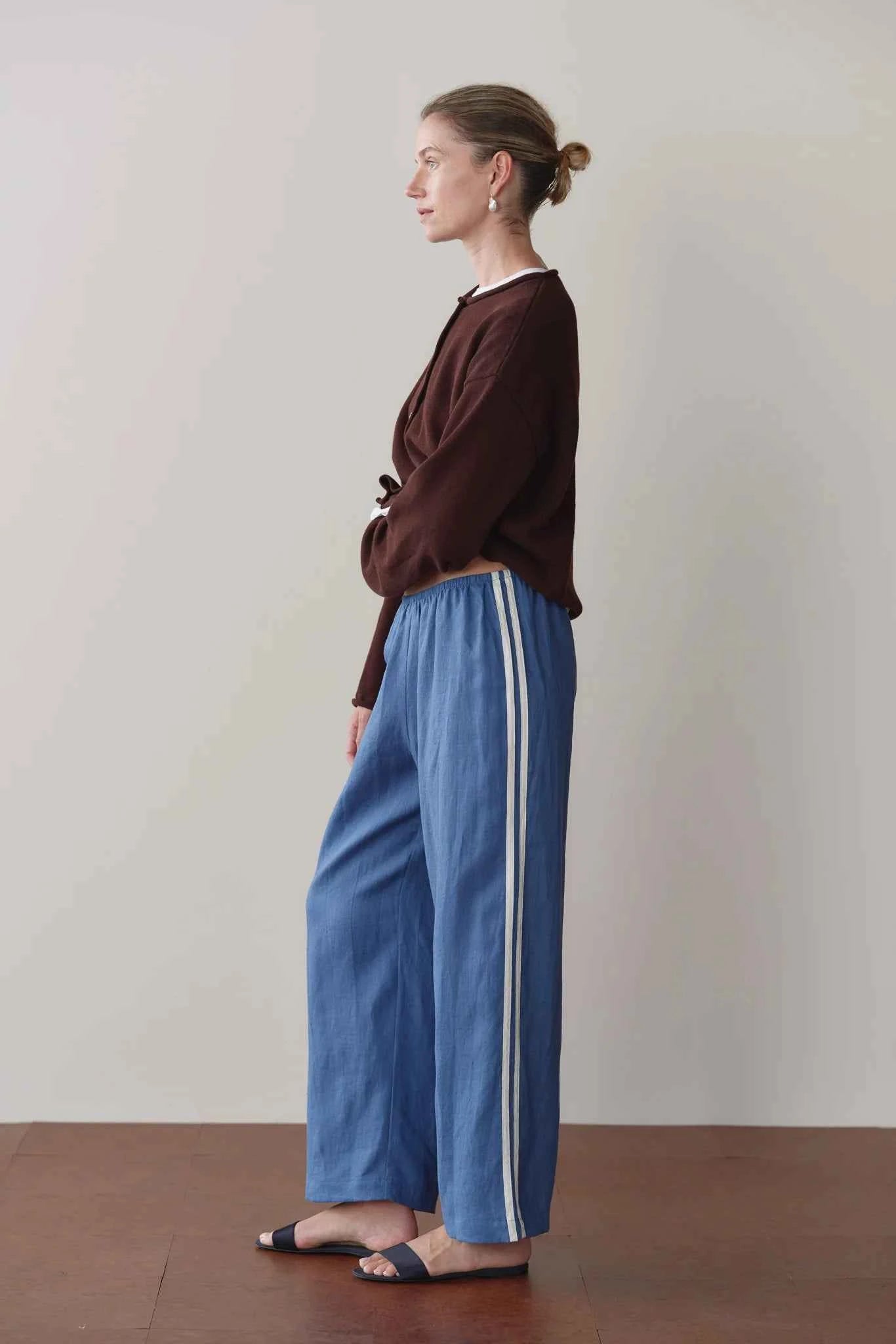 Donni | The Linen Crop Stripe Pant| Lapis - NEW