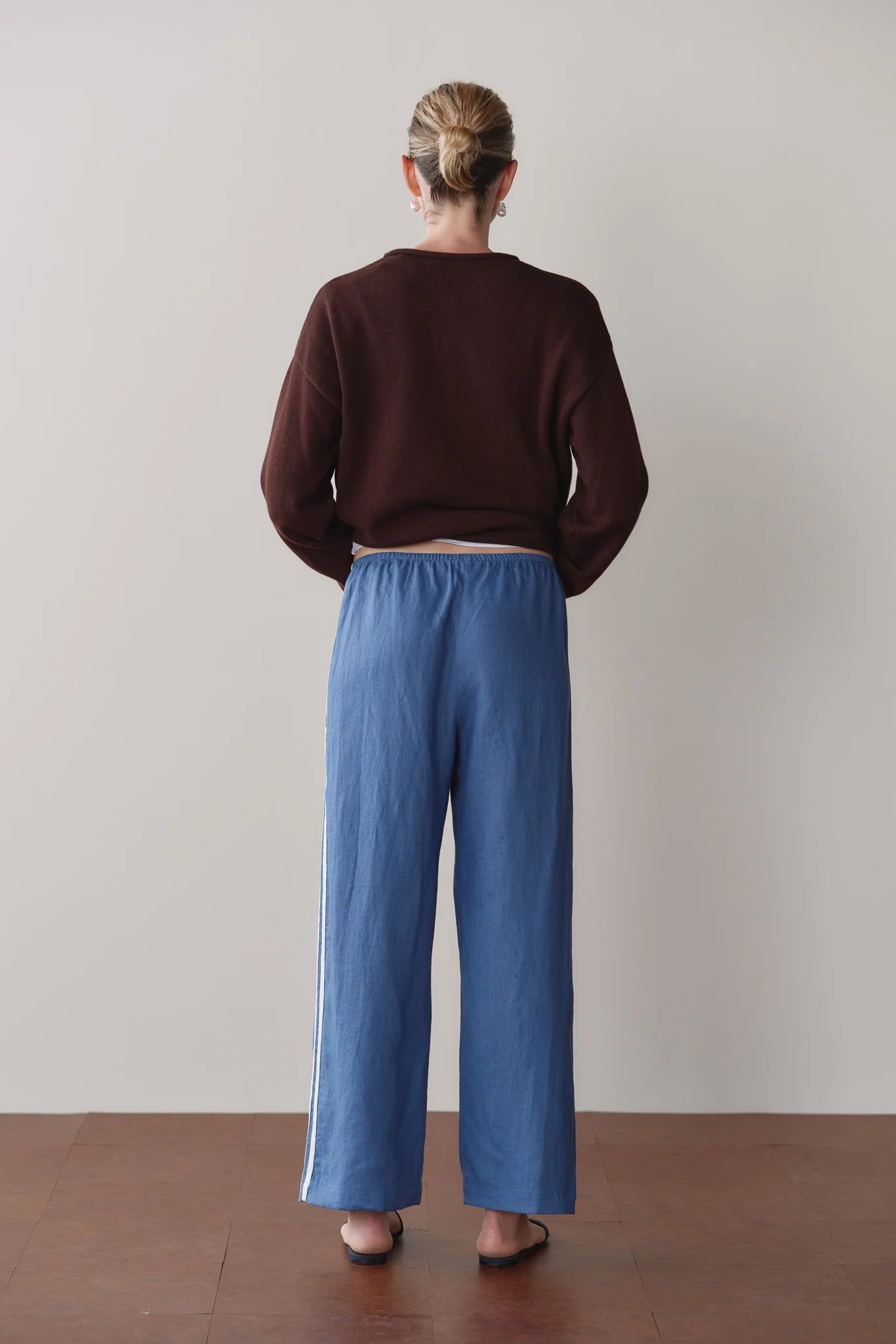 Donni | The Linen Crop Stripe Pant| Lapis - NEW