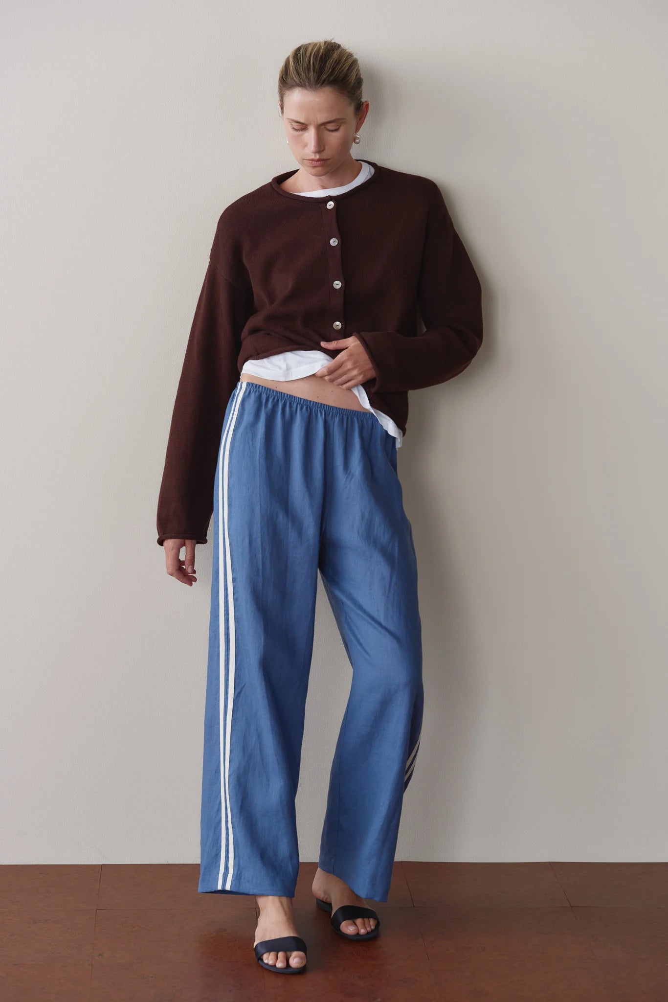 Donni | The Linen Crop Stripe Pant| Lapis - NEW