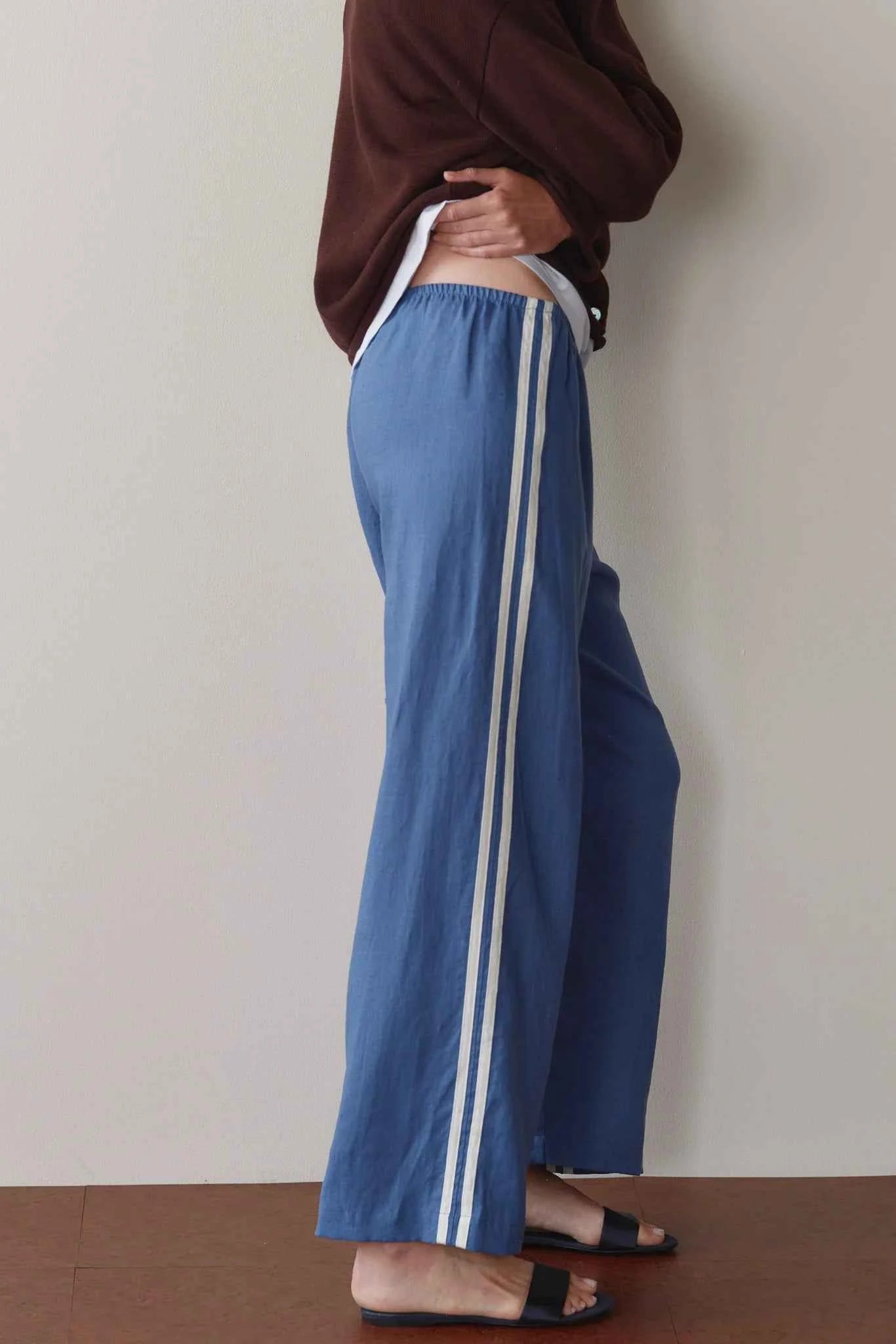 Donni | The Linen Crop Stripe Pant| Lapis - NEW