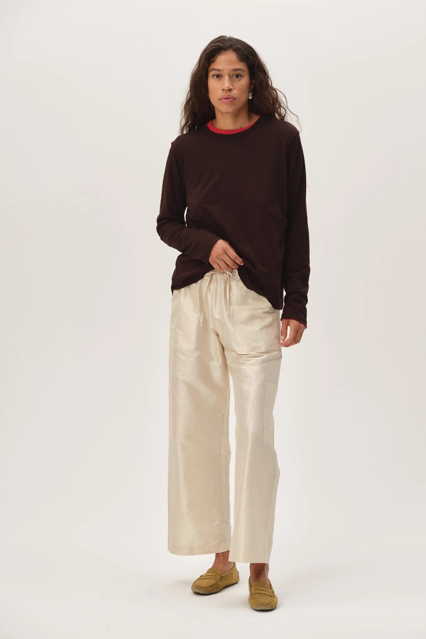 Donni The Taffeta Drawstring Cargo Pant | Creme